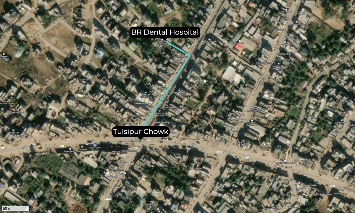 Map showing BR Dental Hospital on New Road, Ghorahi, Dang